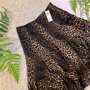 Leopard 100% silk midi skirt with ruffles